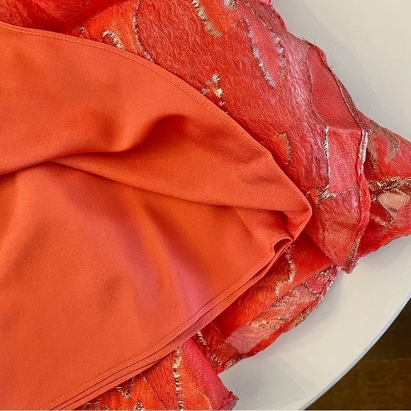 Marchesa Notte Strapless Ruffle-Hem V-Neck Coral Cocktail Dress NWT - Picture 8 of 11
